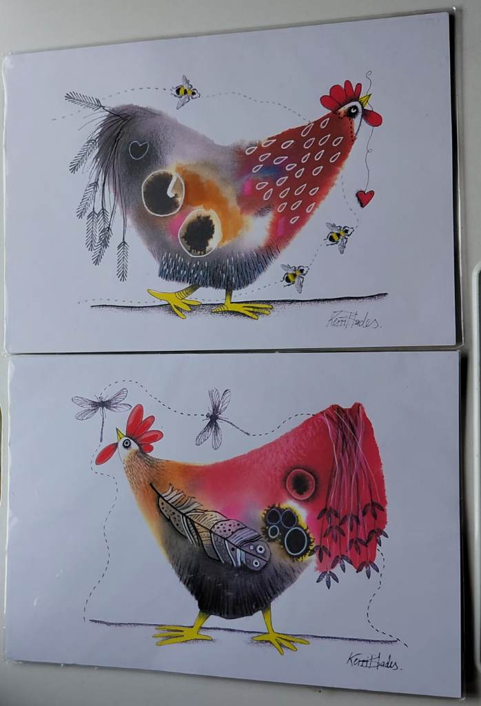 Cottagecore Whimsical Chicken Prints by Kerri Blades – BNWT Pair