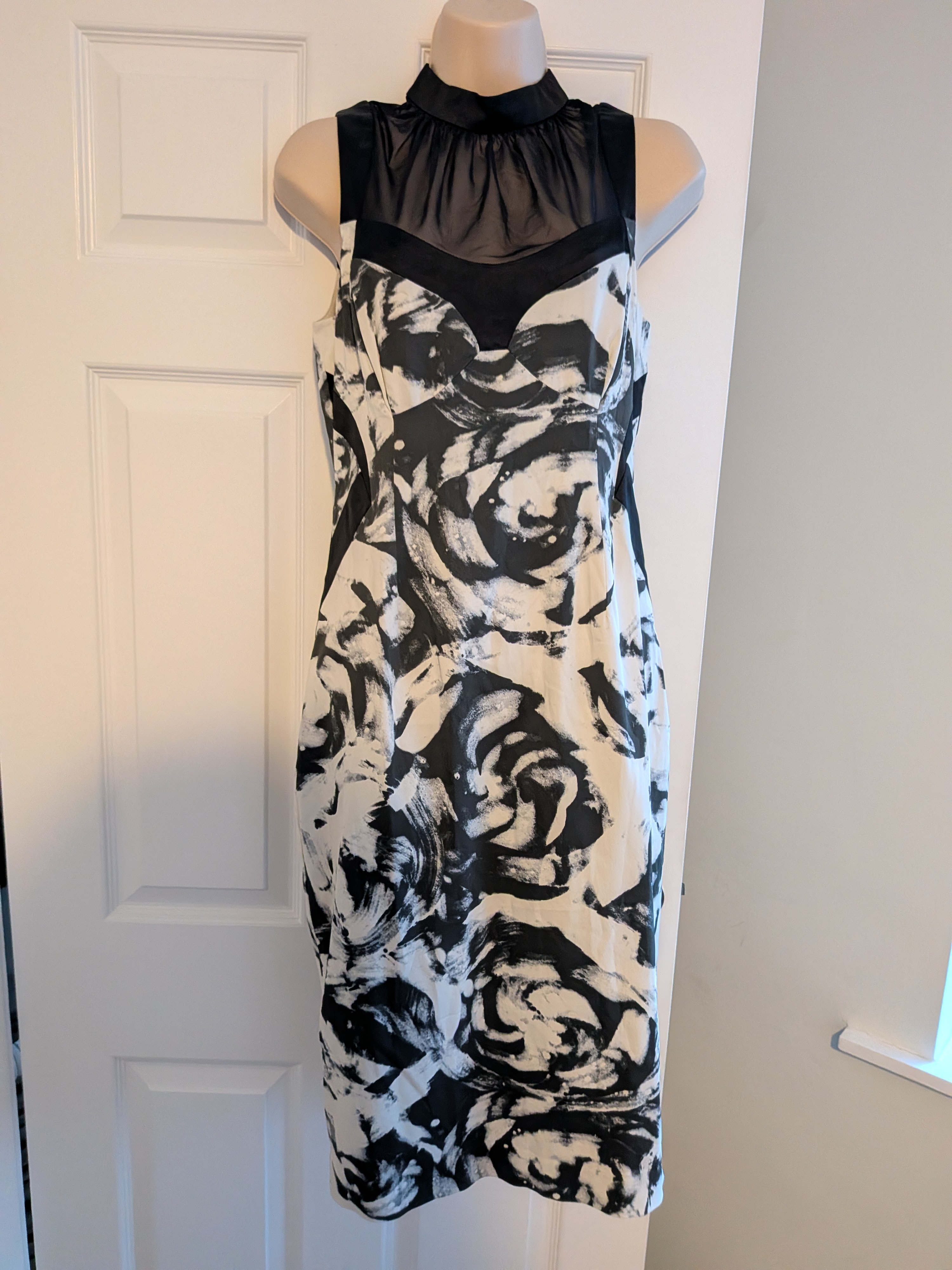 Karen Millen The Ateleir Black and White Floral Evening Midi Dress - Size 14
