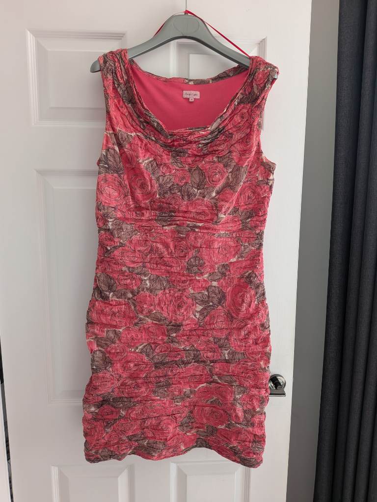 Phase Eight Pink with Large Floral Design Sleeveless Occasion Dress - Size 16