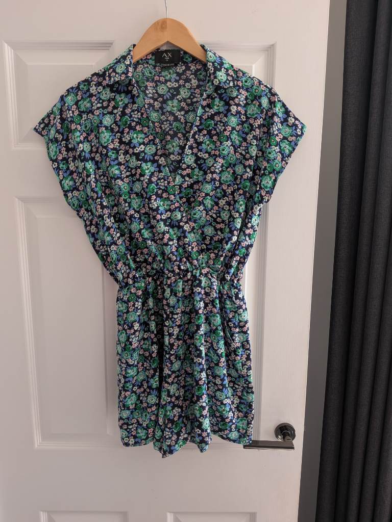 AX Paris Navy with Green Floral Print Cap Sleeve Summer Playsuit - Size 10