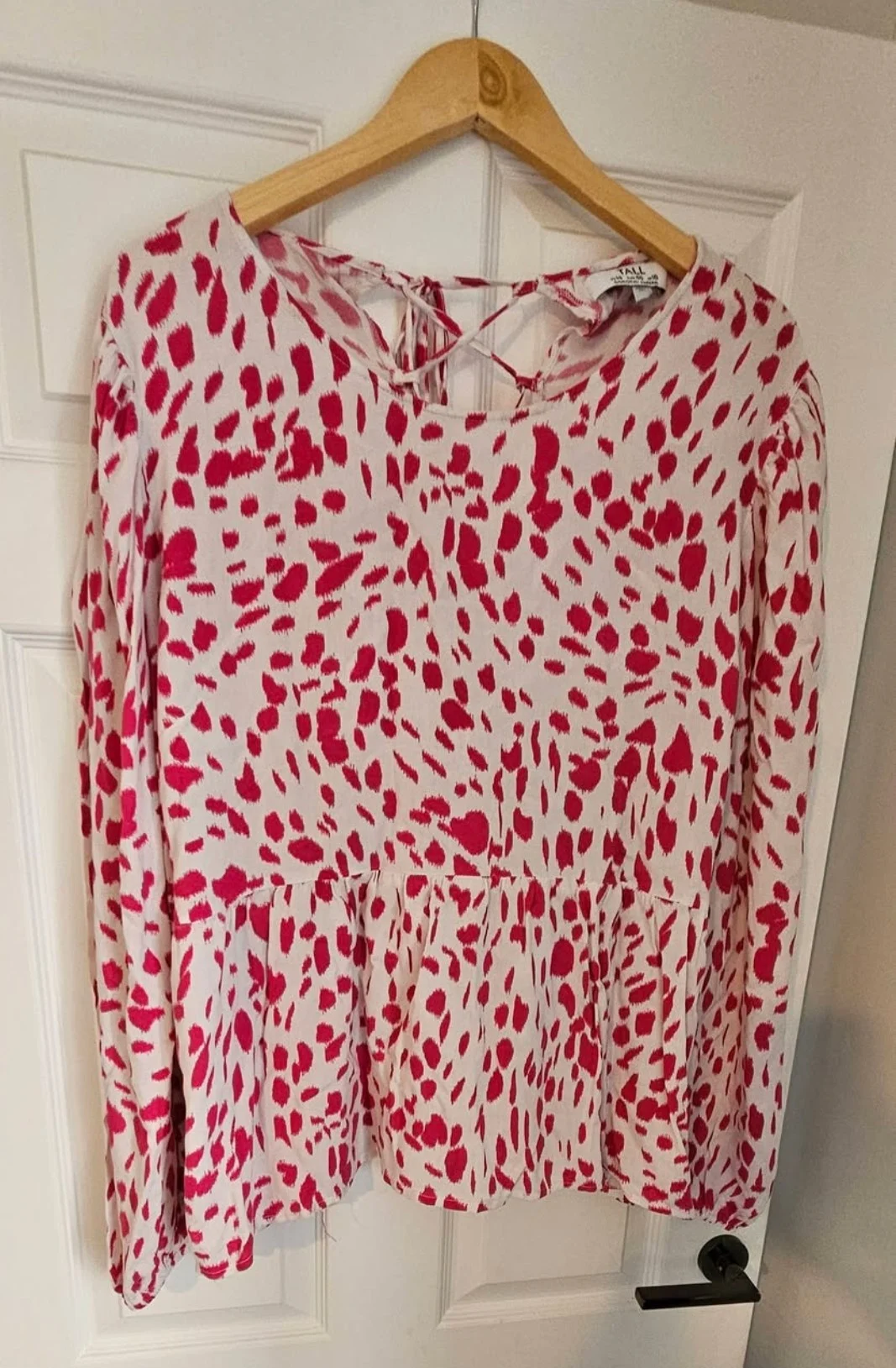 Dorothy Perkins Tall Pink and White Animal Print Long Sleeved Blouse - Size 18 Tall
