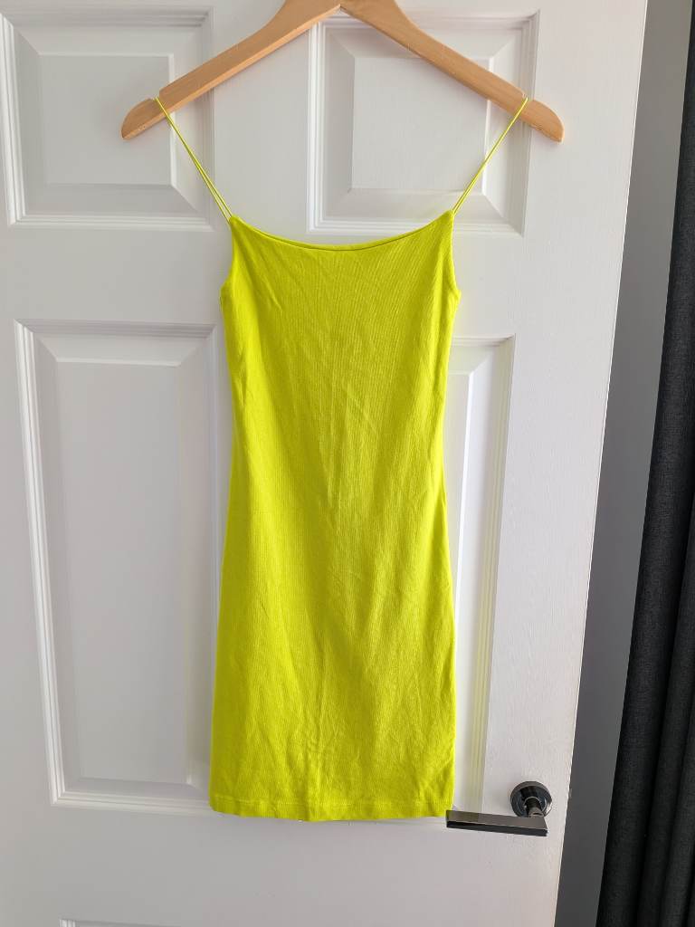 Zara Bright Yellow Mini Bodycon Strappy Summer Holiday Dress - Size Small