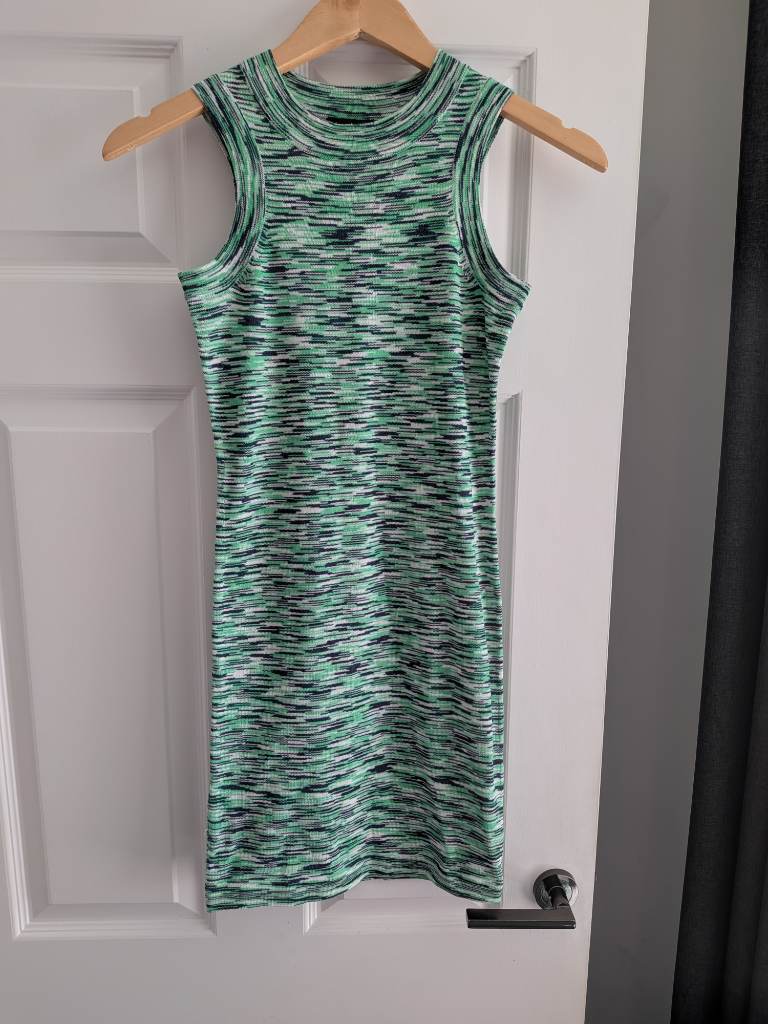 Boohoo Green Space Dye Knitted Racer Back Summer Mini Bodycon Dress - Size Small
