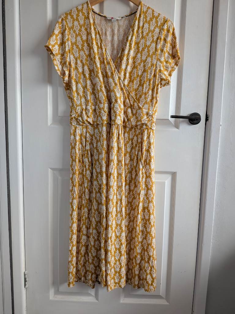 Boden Yellow Geometric Lola Jersey Dress with Wrap Over Top - Size 16L
