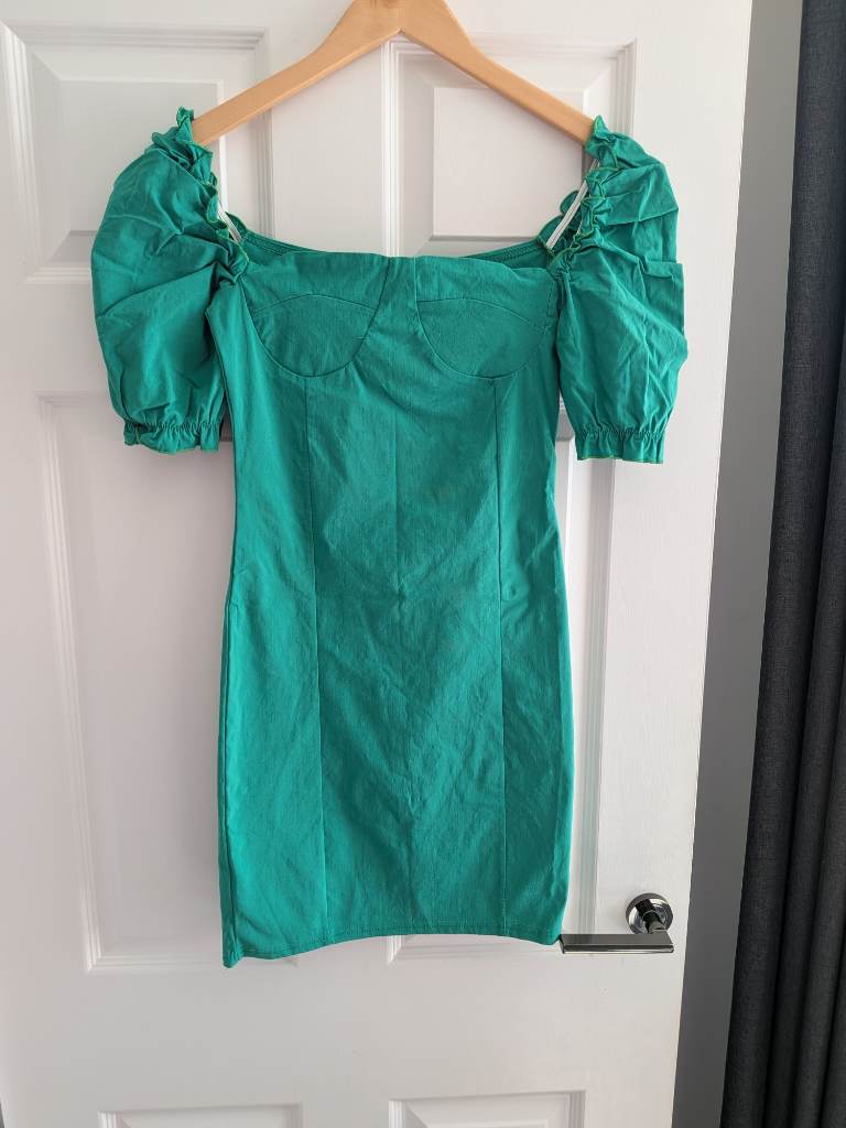 I Saw It First Green Corset Frill Detail Puff Sleeve Bodycon Mini Dress - Size 8