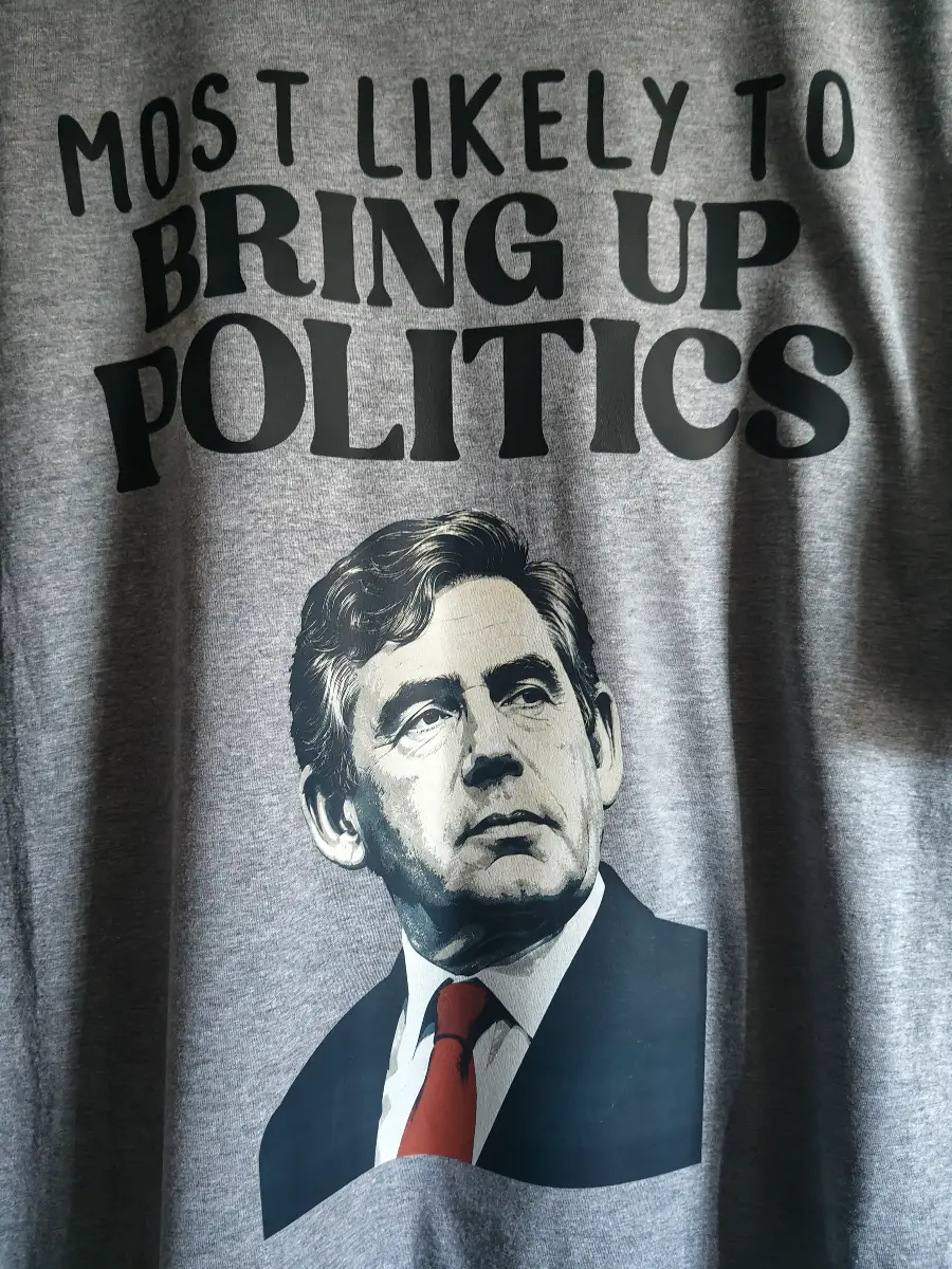 Most likely to bring up politics xxl grey t shirt