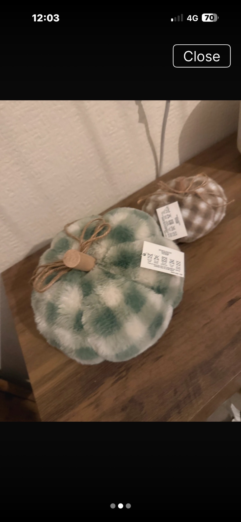 Pair of gingham pumpkins.