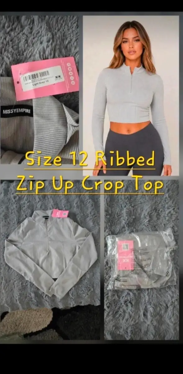 Missy Empire Ribbed Zip Up Cropped Top Size 12