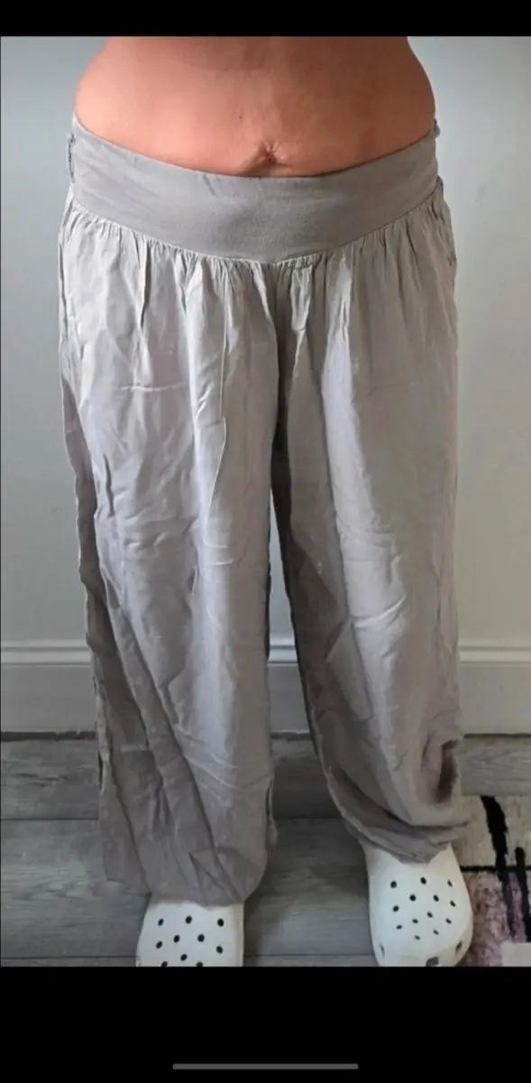 Grey Boho Harem Lounge Trousers Wide Elastic Waist Fits UK 12/14