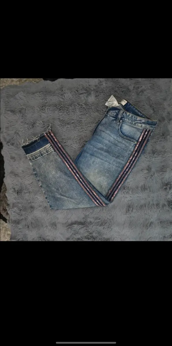 Rick Cardona Blue Denim Jeans with Rose Gold Sequin Side Stripe