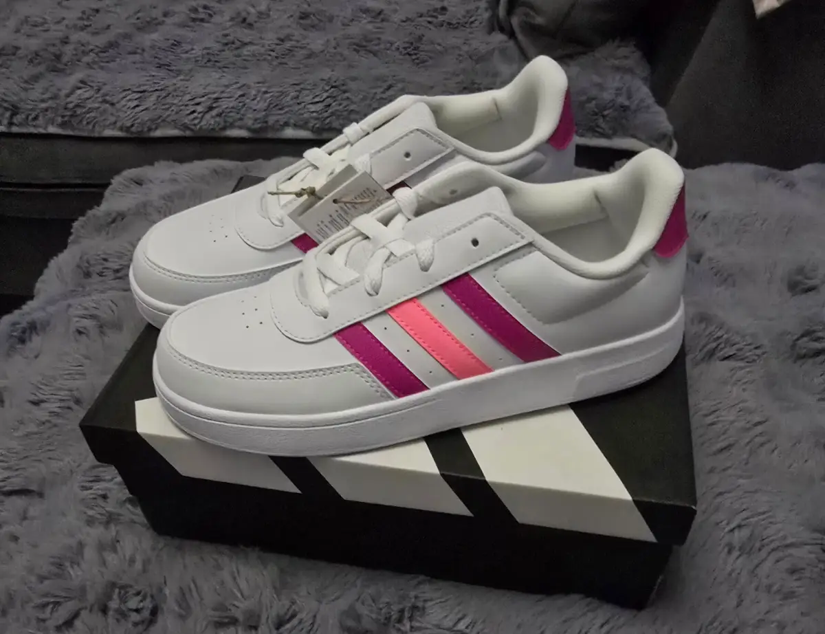 BNIB Adidas Breaknet 2.0 White Pink Stripe Trainers Sneakers Shoes Size UK 5