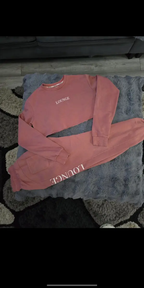 Lounge Apparel Pink 2-Piece Co-Ord Set Cropped Jumper & Pintuck Joggers M