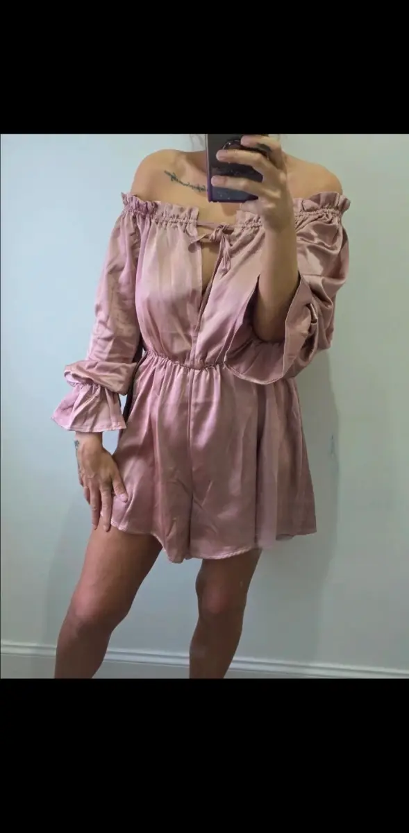 Boohoo Blush Bardot Ruched Satin Playsuit - Size 14 (Brand New)