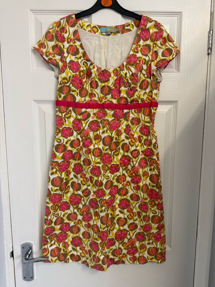 Boden yellow and pink vibrant patterned cap sleeve dress size 10R