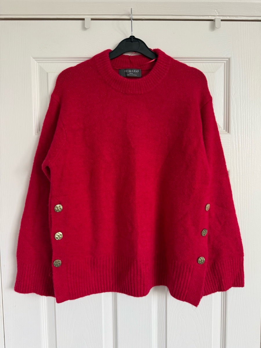 Primark red gold button detail knitted jumper