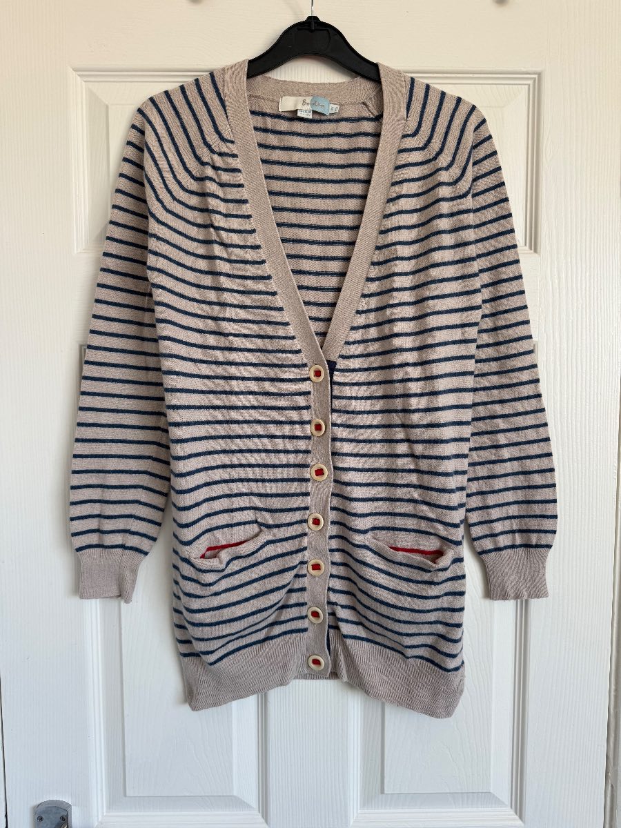 Boden striped V neck button down cardigan cashmere and angora blend Size 8