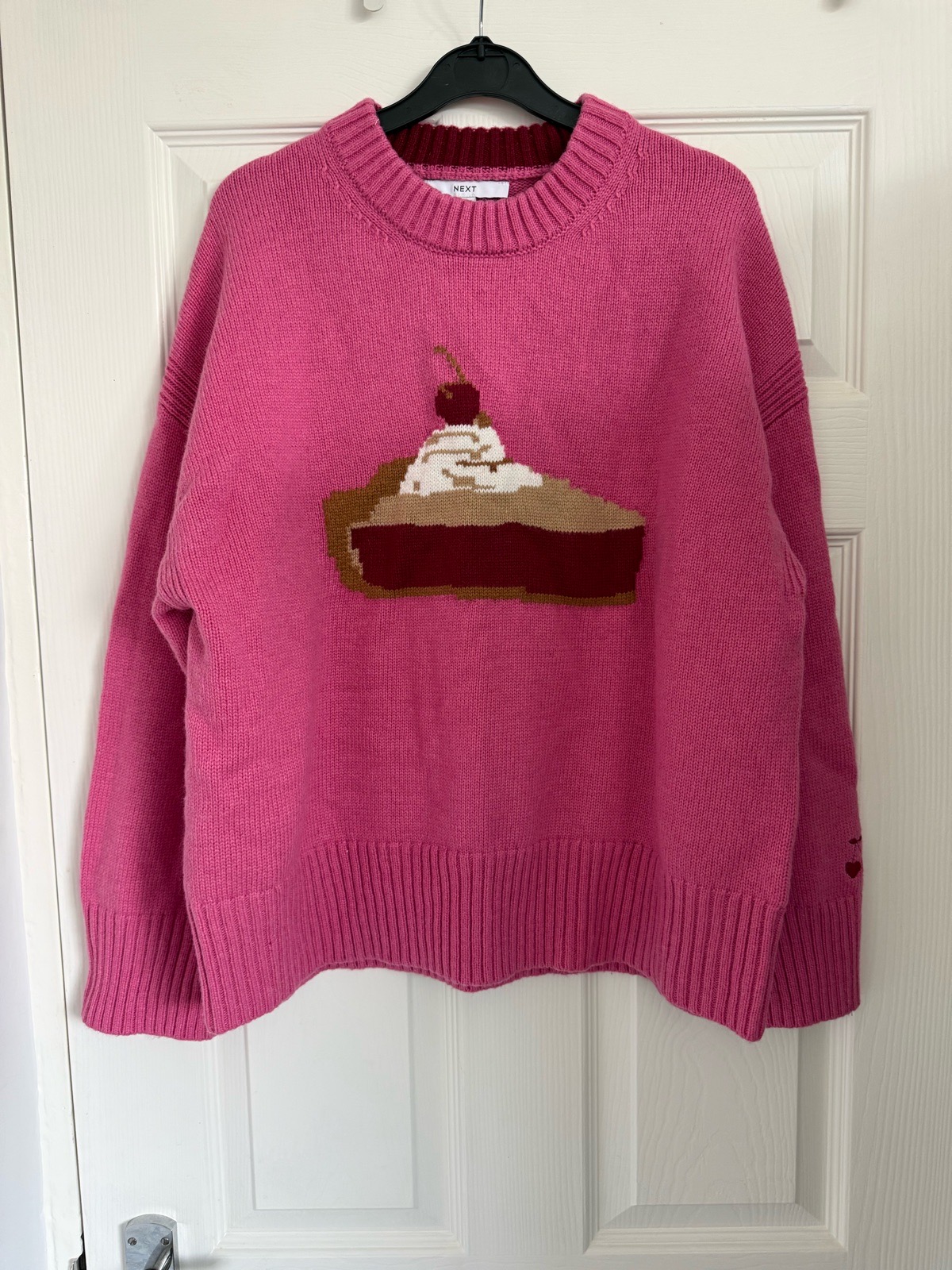 Next Pink Cherry Pie Print Knitted Jumper Size L Eur 44-46