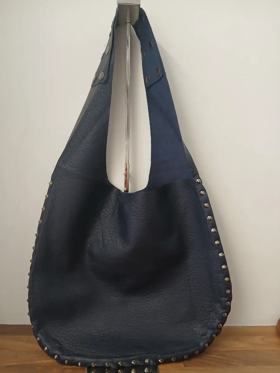 Navy Blue studded faux leather Hobo bag