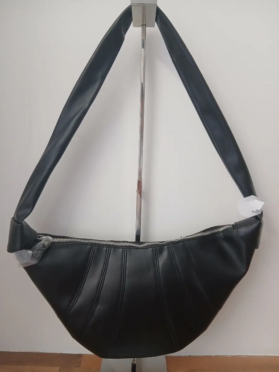 Black Faux Leather half moon quilted bag