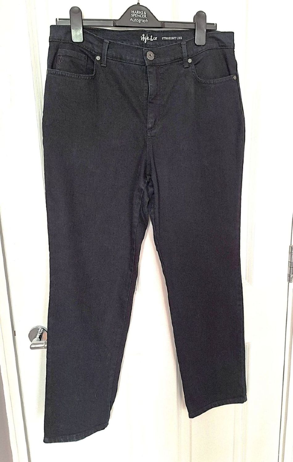 Style & Co New Black Straight Jeans Cotton Blend Size USA14 Short Measurements are Below