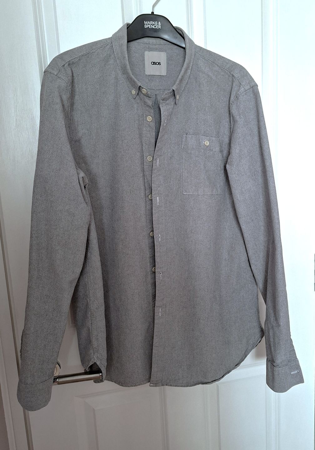 ASOS Mens Grey Long Sleeve Button Down Shirt Casual Smart Shirt