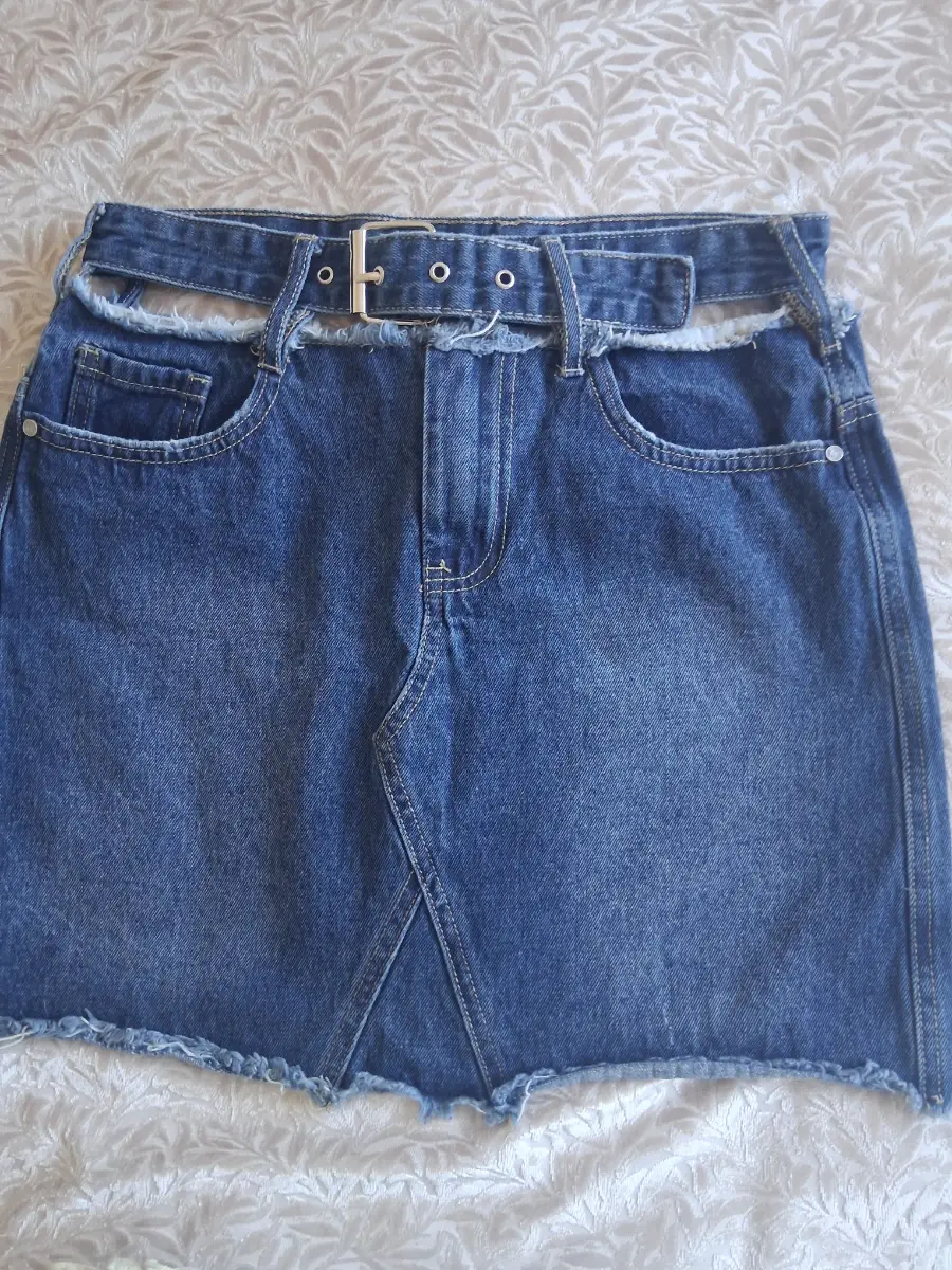 Missguided Cut-Out Waist Denim Mini Skirt • Size UK 10