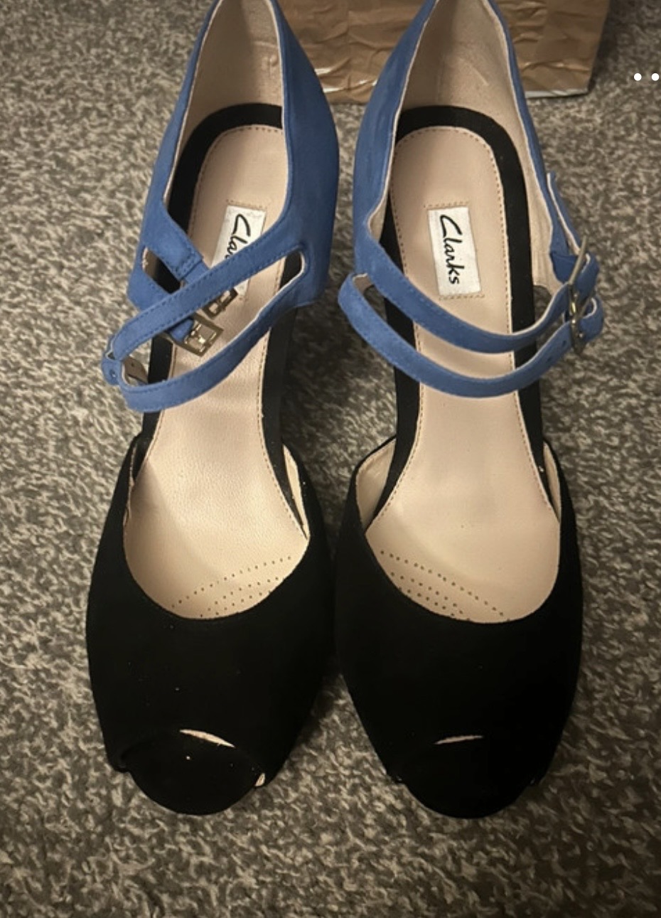 Black and blue Clarks shoe