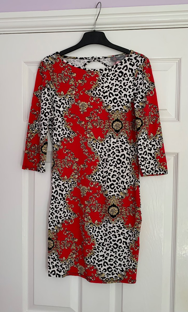Lipsy Red Patterned Short Dress - Size 10