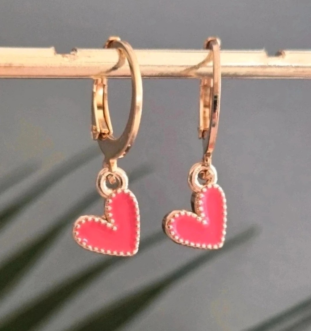 Beautiful coral heart huggie hoops