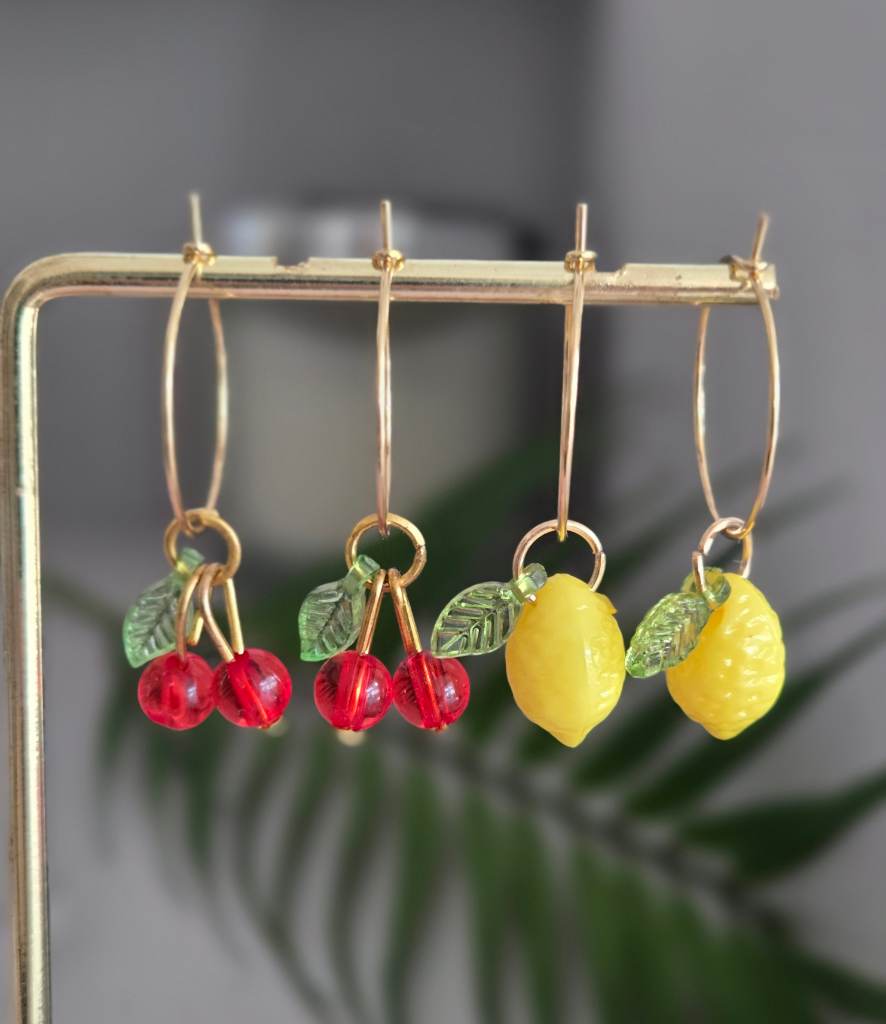 Fruity duo of cherry and lemon hoop earrings