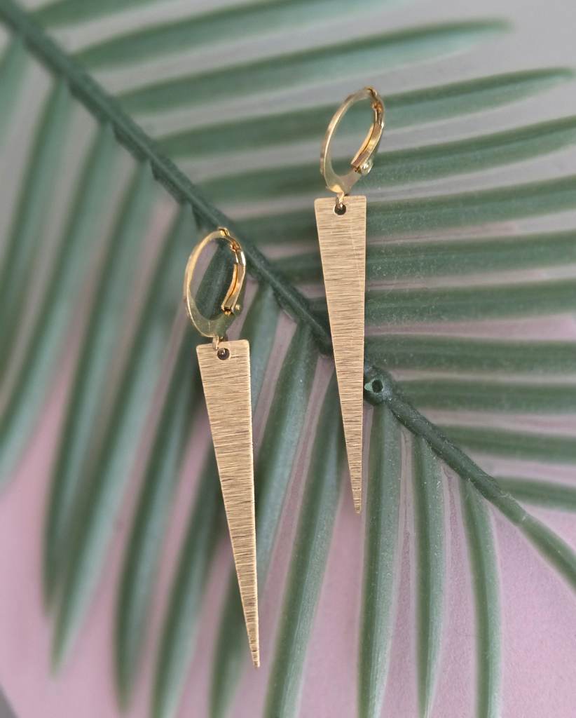 Stunning brushed gold triangular pendant huggie hoops