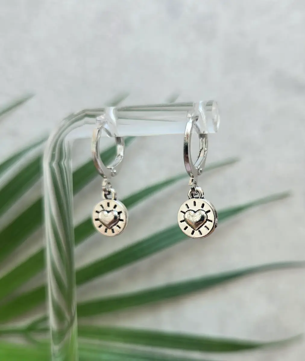 Cute silver heart charm huggie hoops