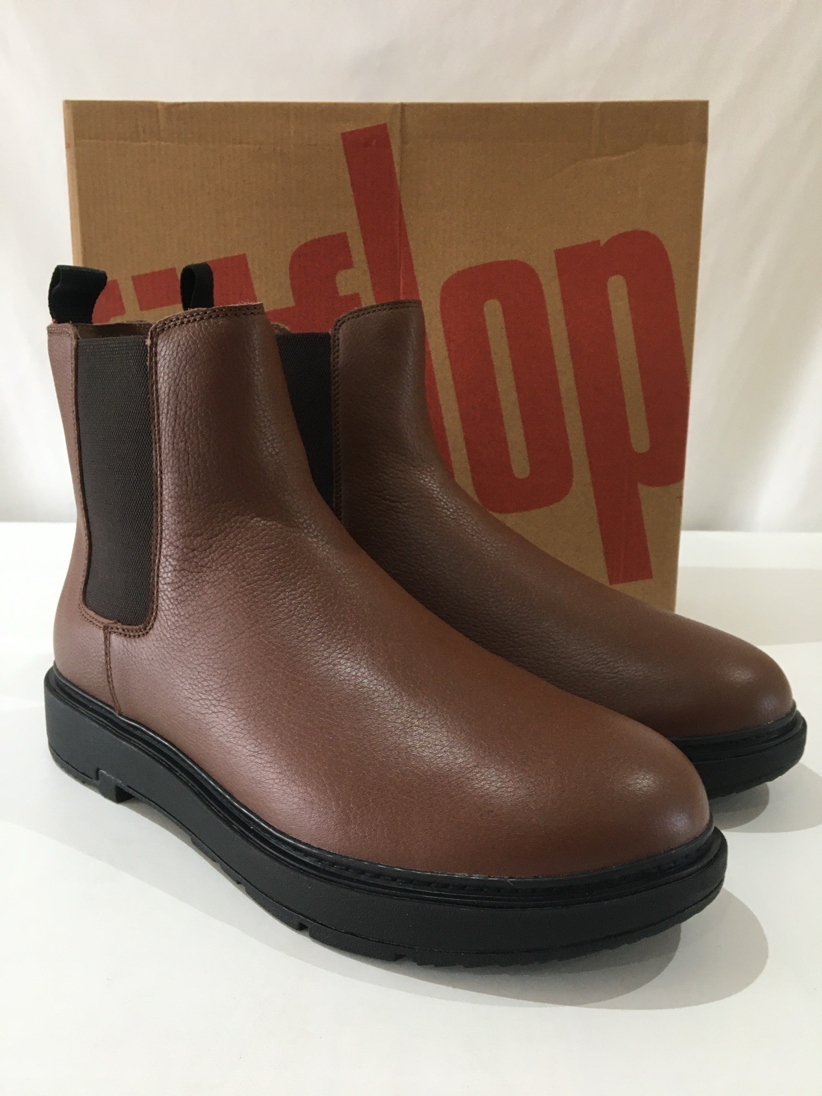 FitFlop Chelsea Boots Mens Size 12 Skandi Tumbled Leather Brown Pull On Boots