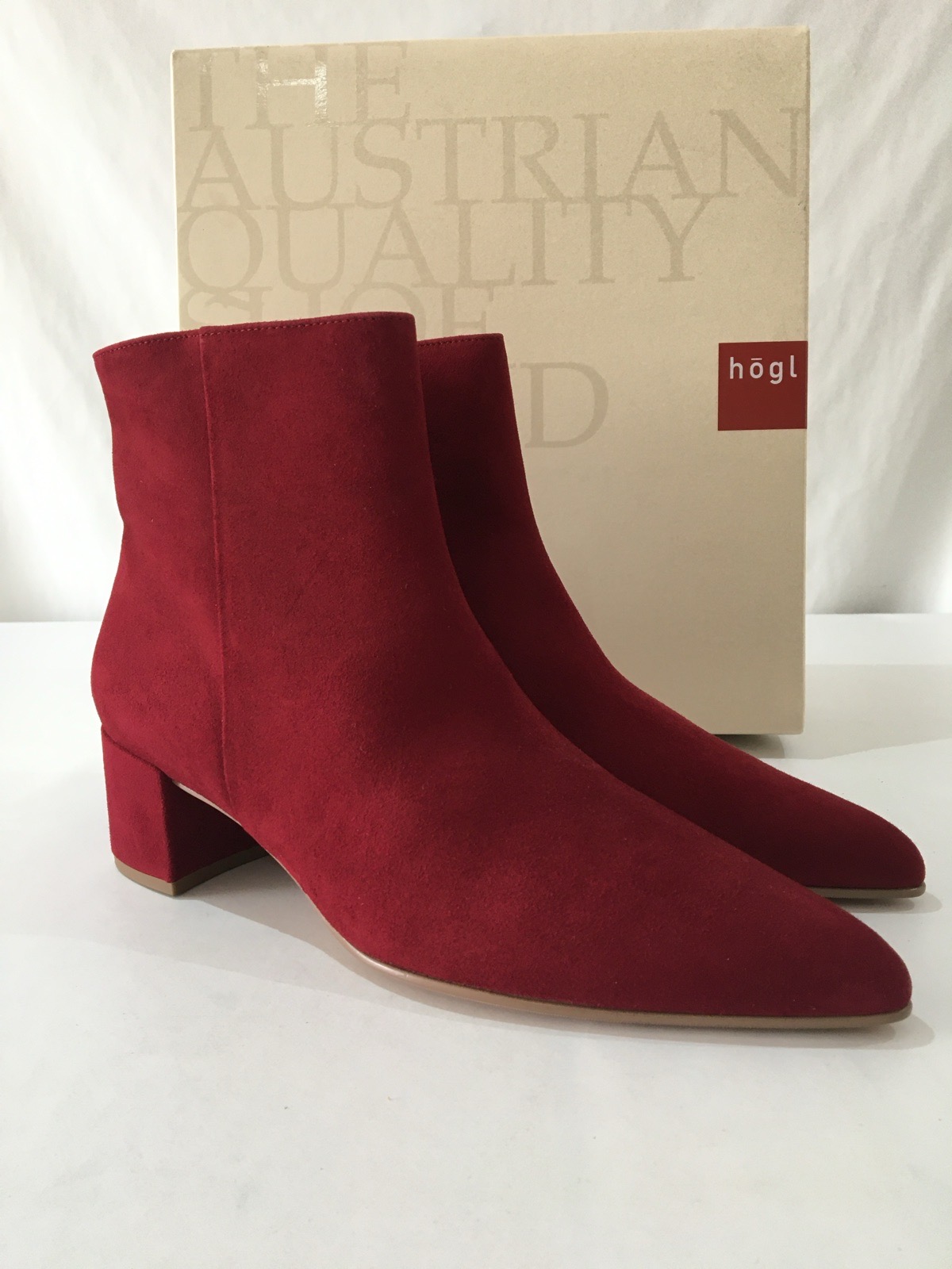 Hogl Beatrice Suede Ankle Boots Womens Size 6.5 Red Zip Heel Boots