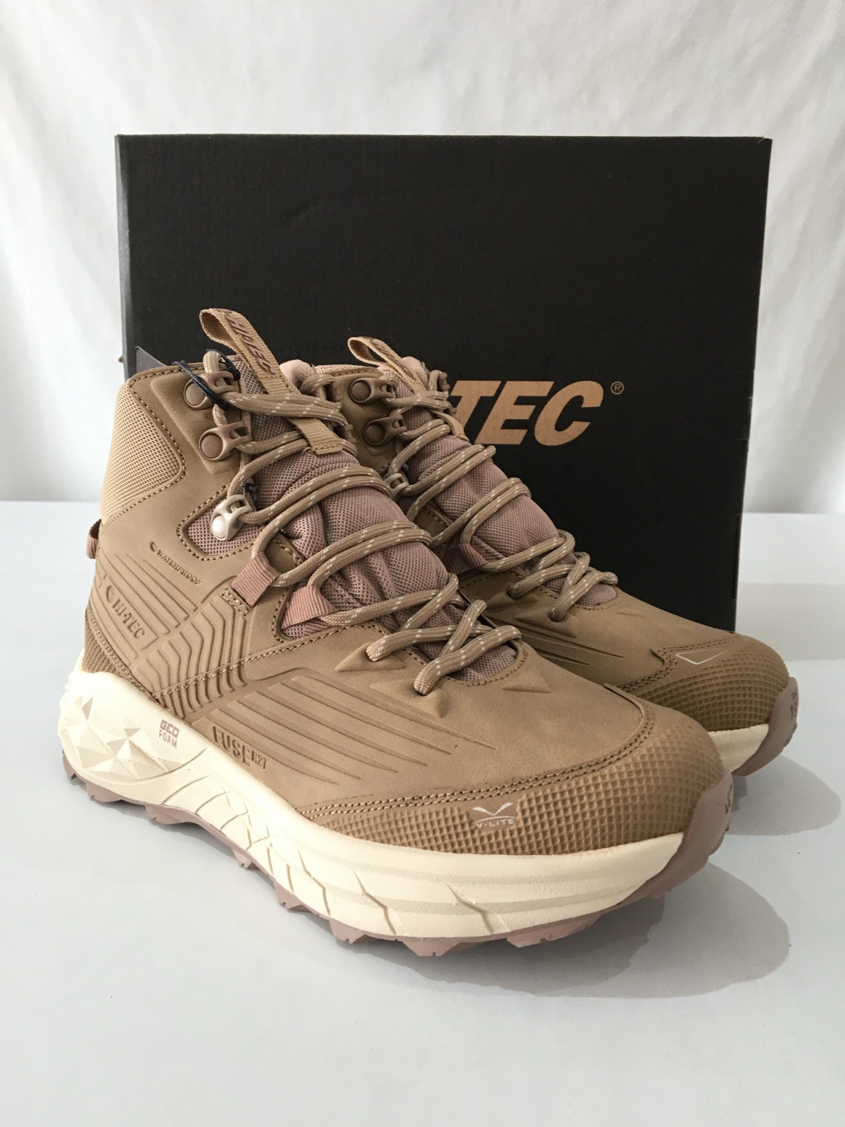 Hi-Tec Hiking Boots Womens Size 4 Fuse Trek Mid WP Taupe Lace Up Boots