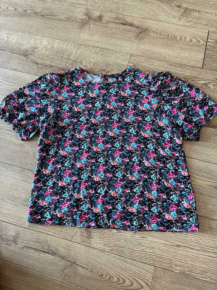 Next Black Floral Puff Sleeve Blouse Top Size 16