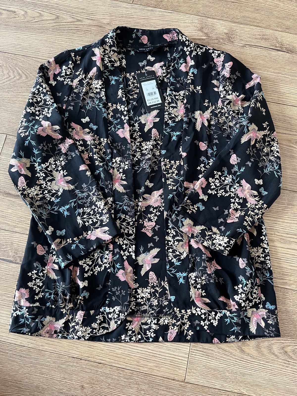 New Look Black Floral Bird Kimono Jacket BNWT - Size 10