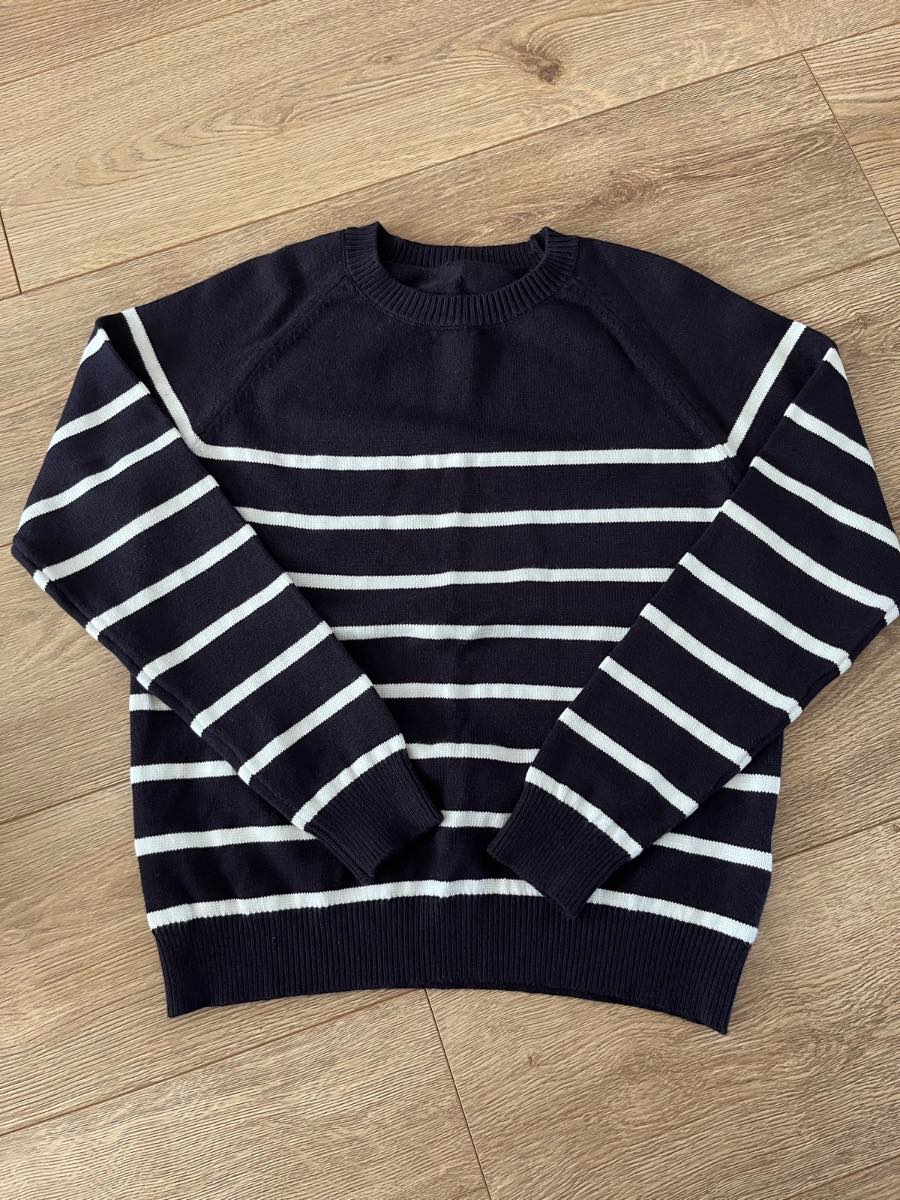 SHEIN Navy & White Striped Crew Neck Knit Jumper - Medium