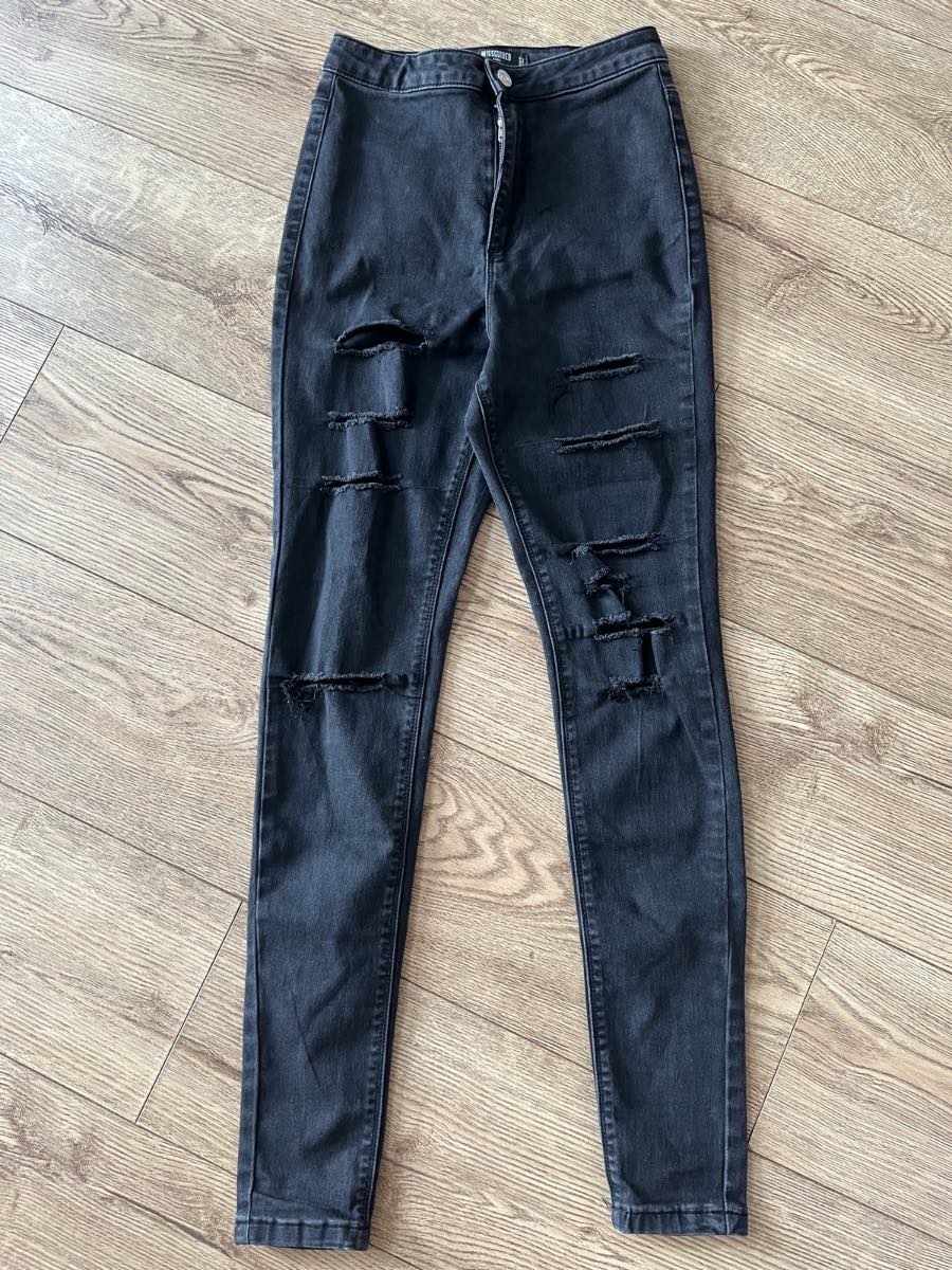 Missguided Tall Black Ripped Skinny Jeans Size 10L