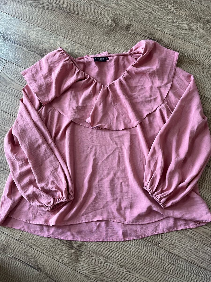 In The Style Pink Ruffle Collar Blouse Plus Size 22
