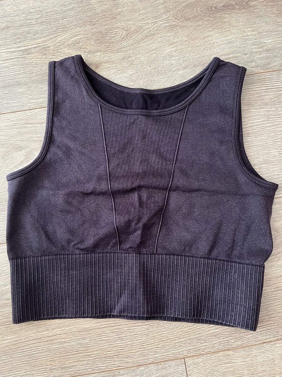 Primark Charcoal Gray Ribbed Seamless Sports Bra Crop Top Size L 14-