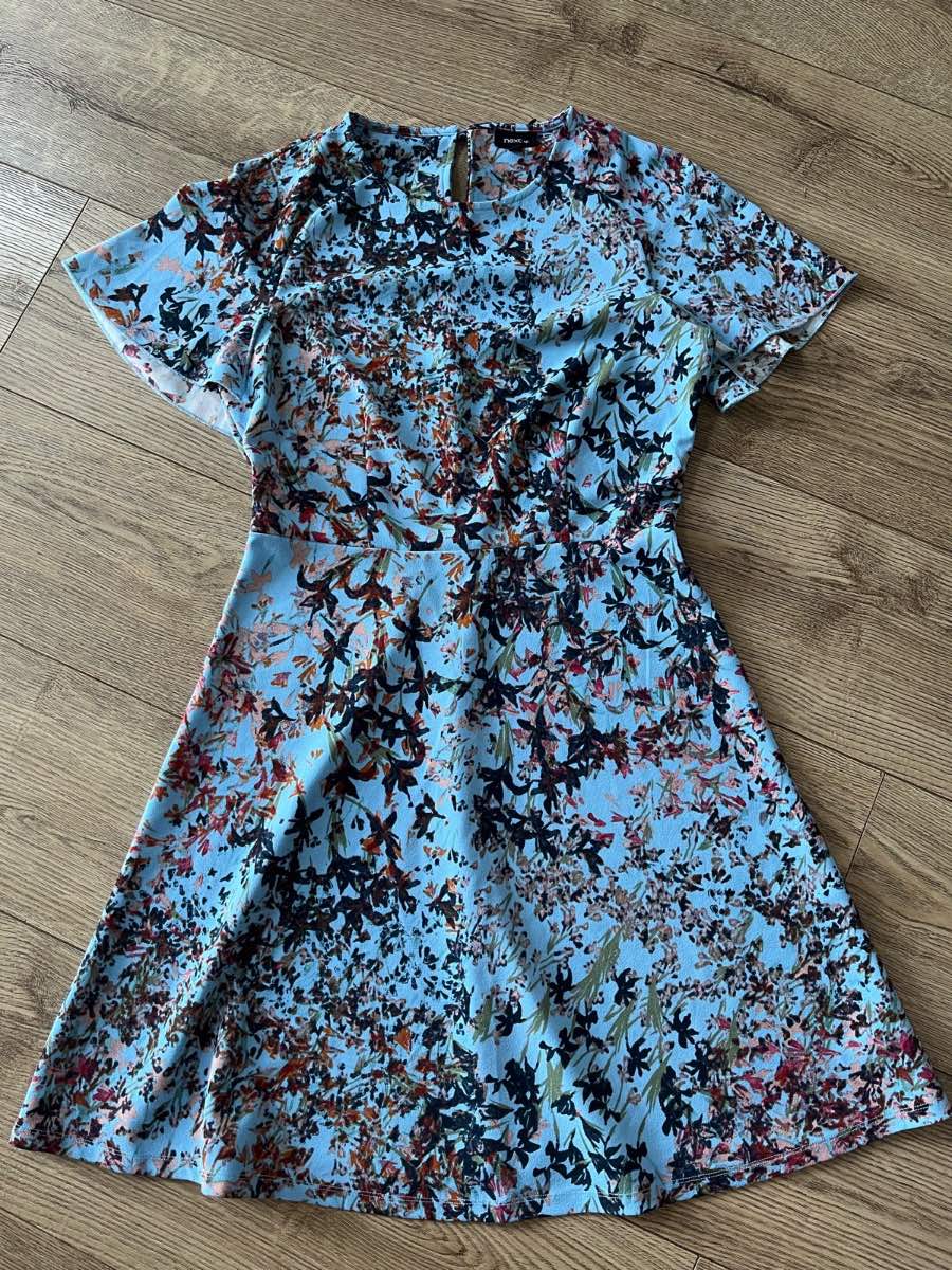 Next Light Blue Floral Short Sleeve Summer Tea Dress Size 8