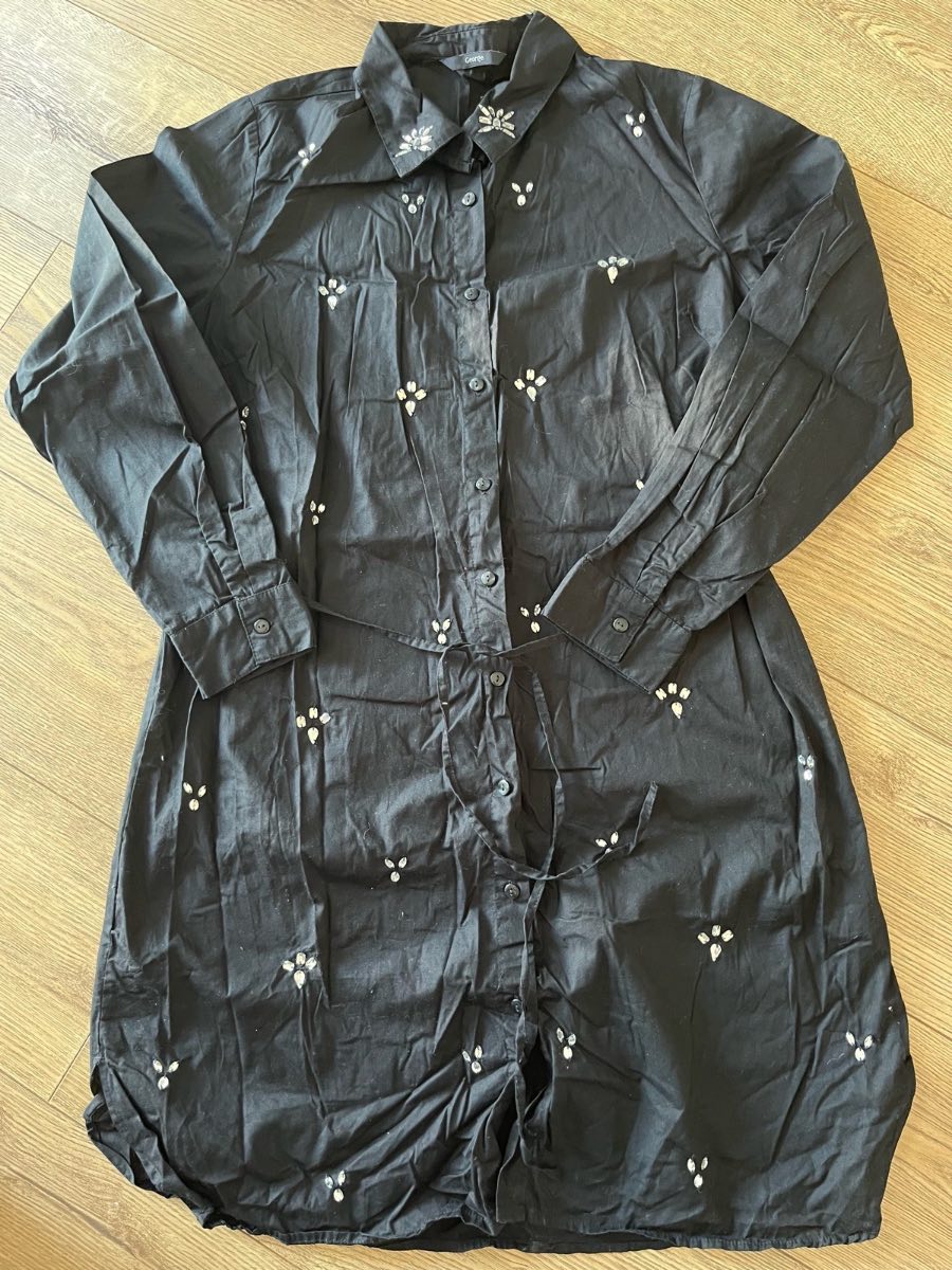George Black Embroidered Gemstone Shirt Dress - Size 14