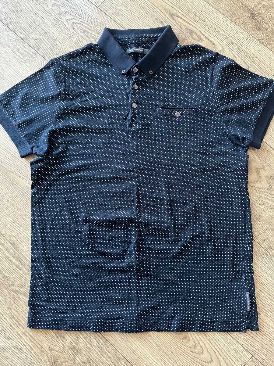 French Connection Navy Micro Dot Polo Shirt - Large