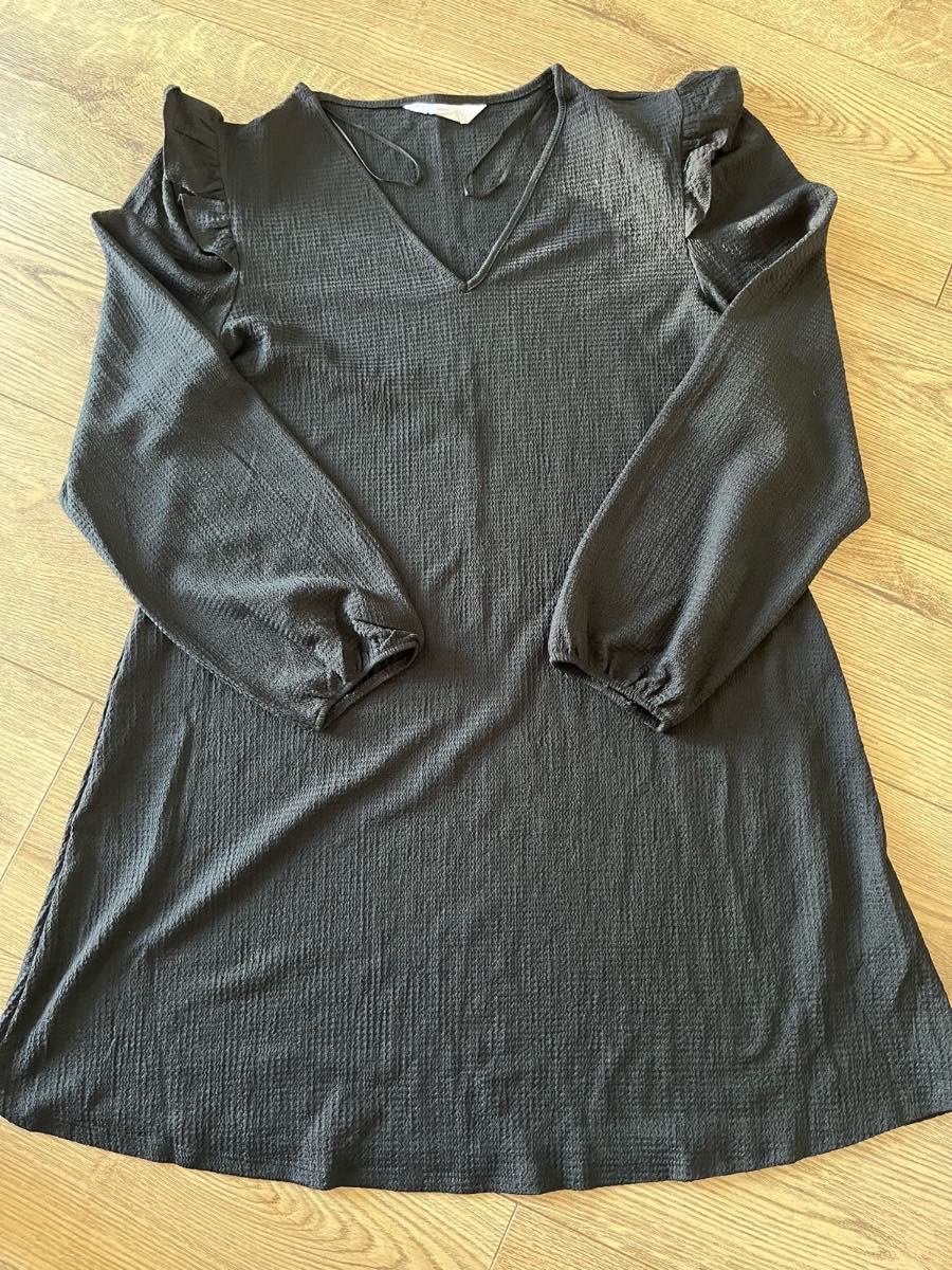 Primark Black Ruffle Sleeve Mini Dress - Very Good Condition - L