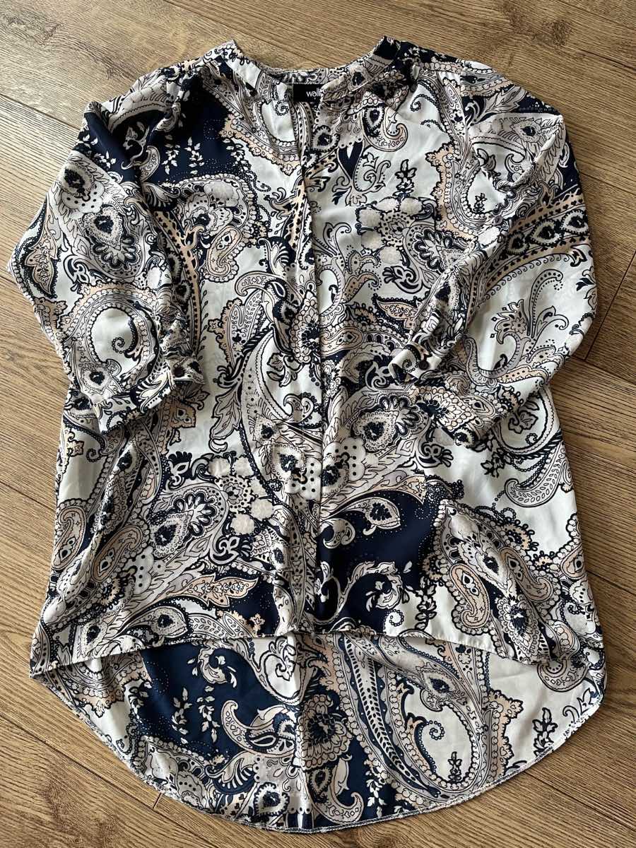 Wallis Navy & White Paisley Print High-Low Blouse - Size Small