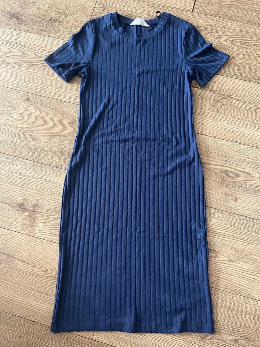Primark Blue Ribbed Bodycon Midi Dress - Size 8
