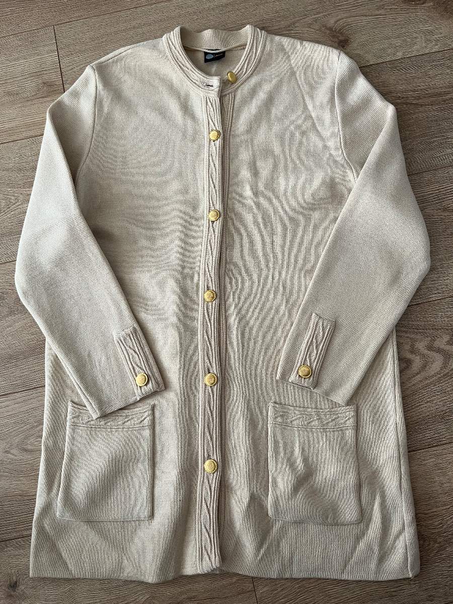 Vintage Cream Longline Cardigan with Gold Buttons - Medium