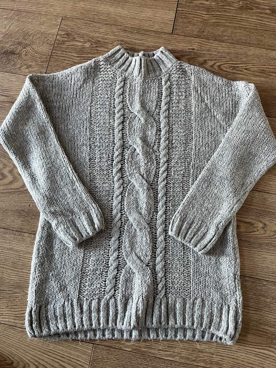 Tu Grey Chunky Cable Knit High Neck Jumper Size 12