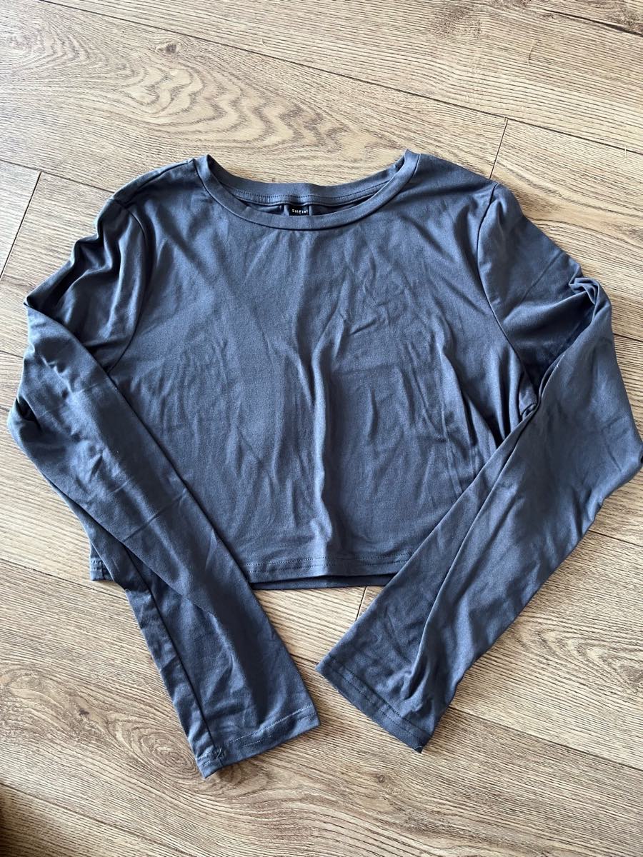 SHEIN Grey Blue Long Sleeve Crop Top XL